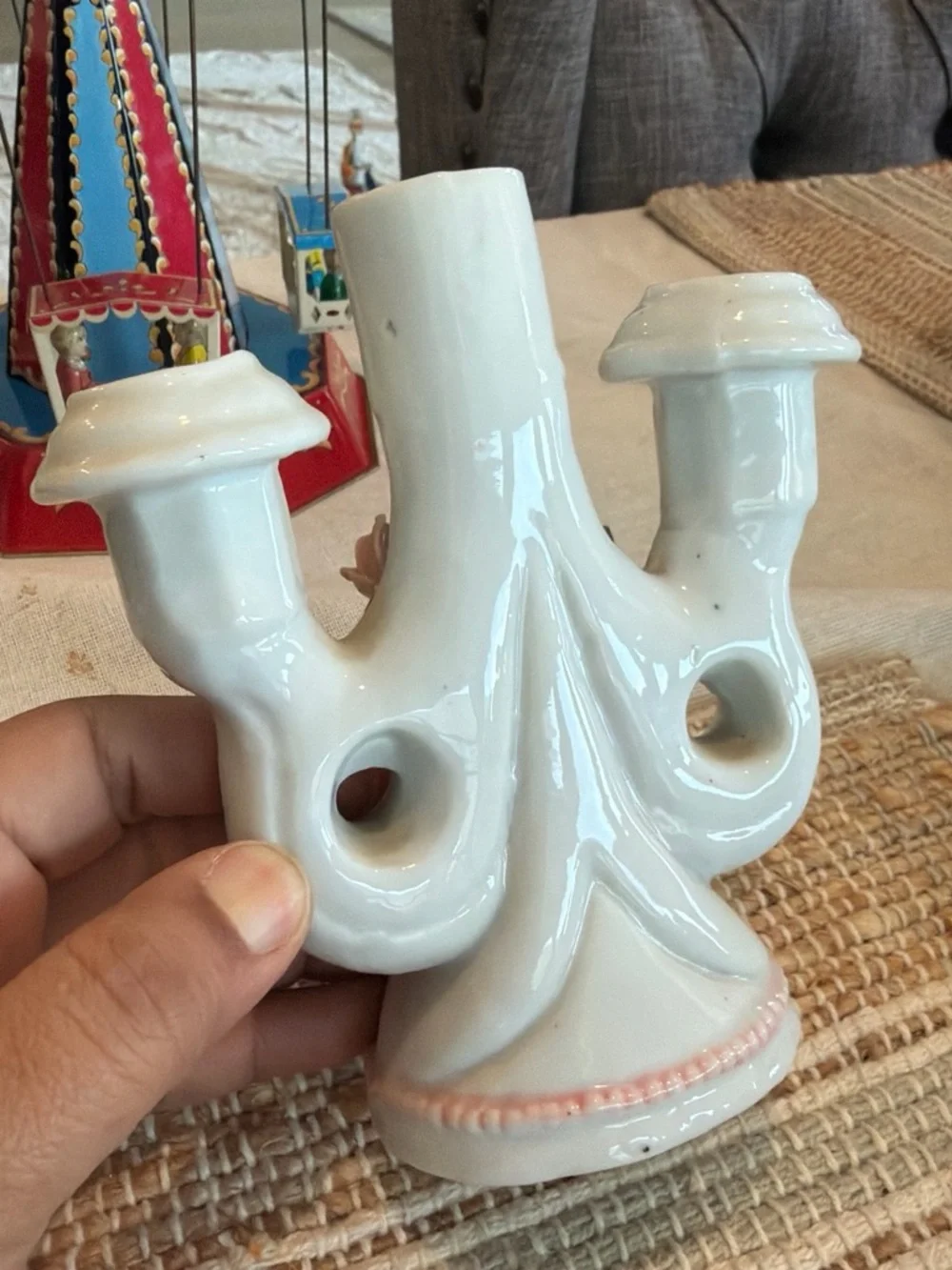 Porcelain Pink Floral 3-Arm Candle Holder